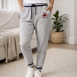 Disney Cruise Line Jogger Pants Women Medium Gray Drawstring Pockets Mickey Logo